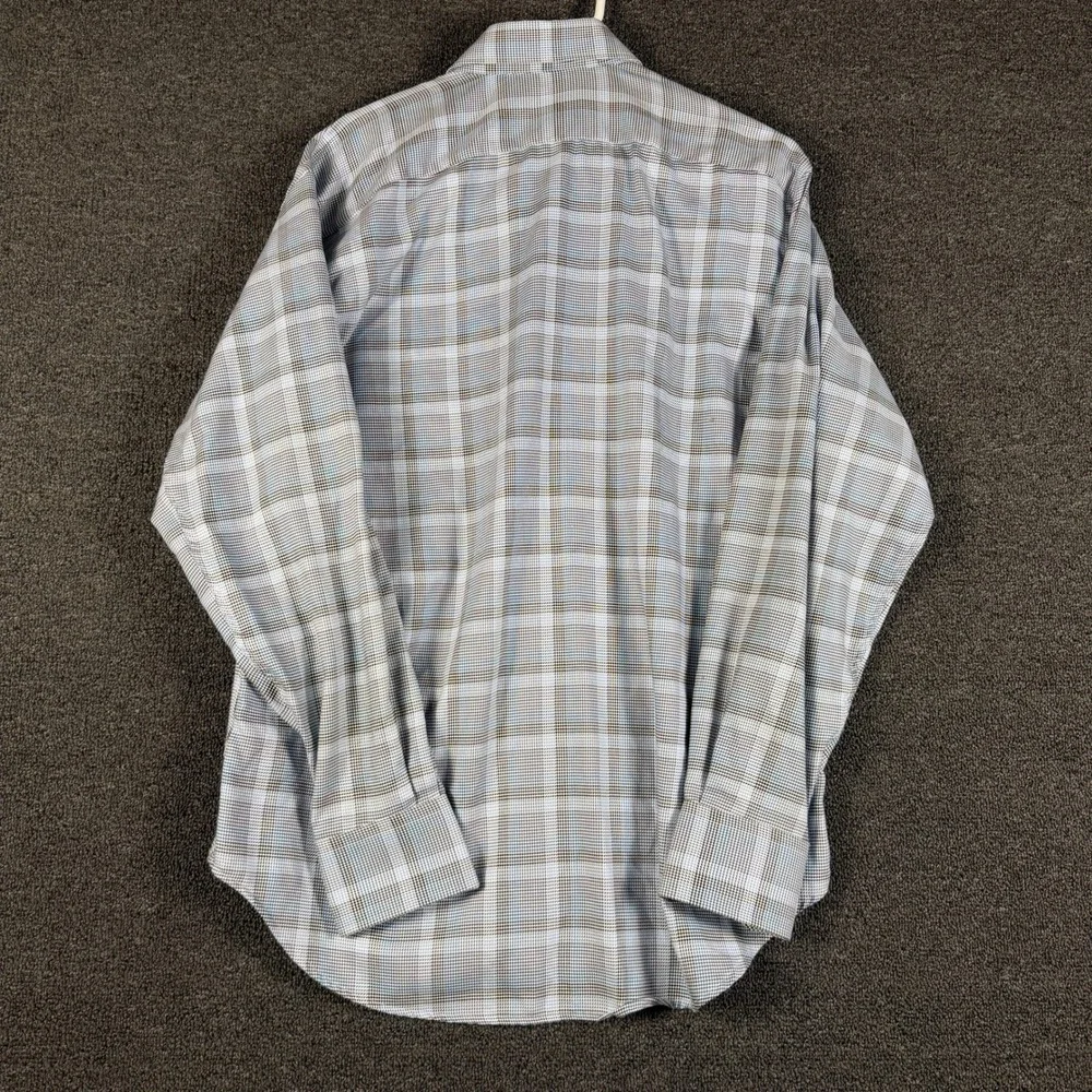 Thomas Dean Mens Blue Plaid Cotton Button Down Shirt Spread Collar Large L